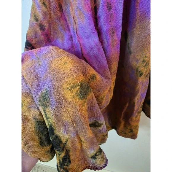 Boho Tie Dye Peasant Top Womens Medium Embroidered Lace Up Festival Hippie... - Picture 7 of 9